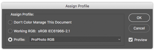 assign profile in Photoshop
